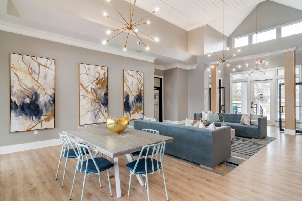 Clubhouse lounge with tables and sofas